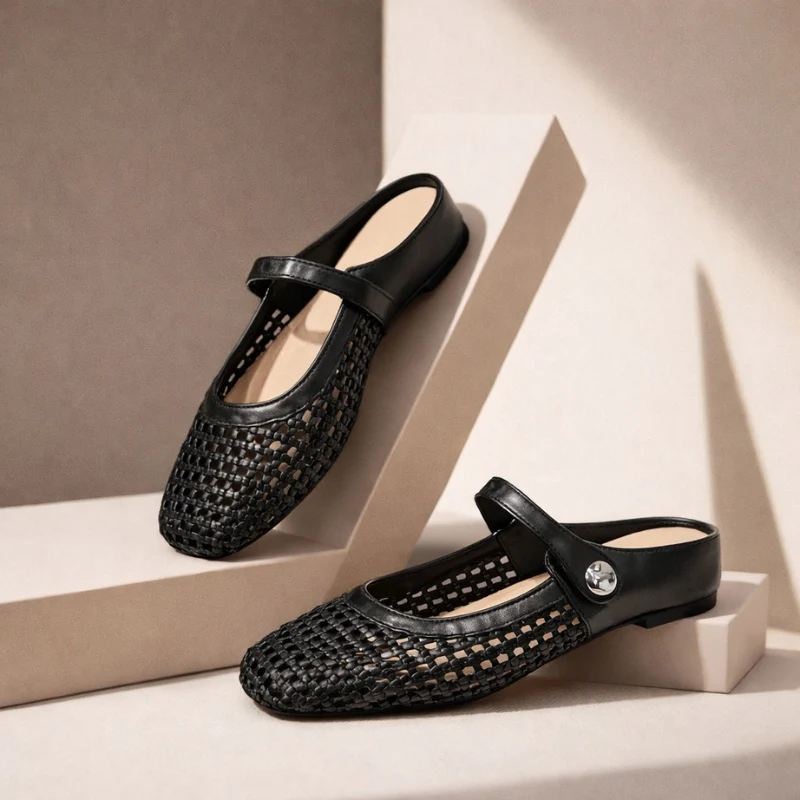 Aurea | Mules Mary Jane de tejido trenzado dorado