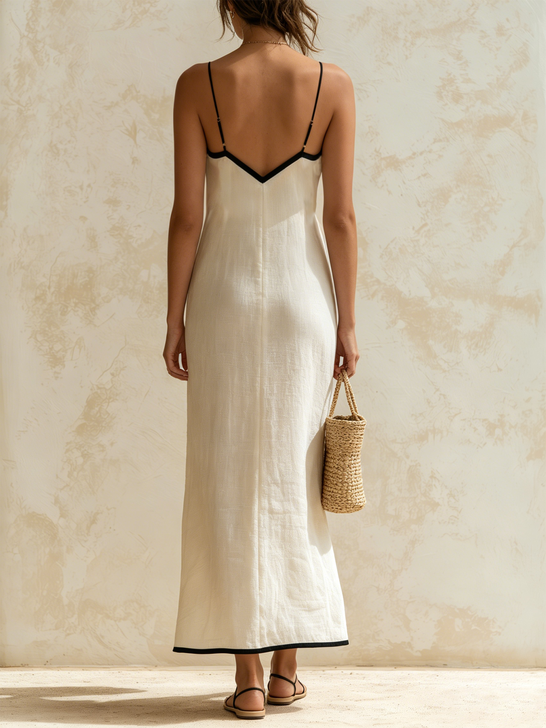 Naia | Vestido largo con escote en V y ribete de contraste