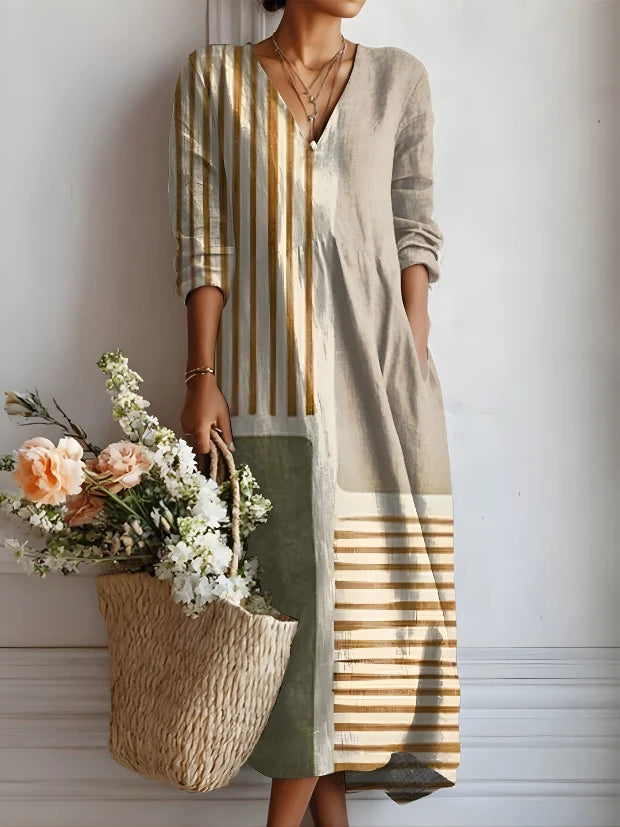 Maribel | Vestido midi de rayas doradas