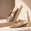 Aurea | Mules Mary Jane de tejido trenzado dorado