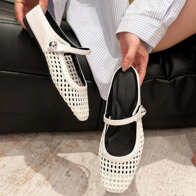 Aurea | Mules Mary Jane de tejido trenzado dorado