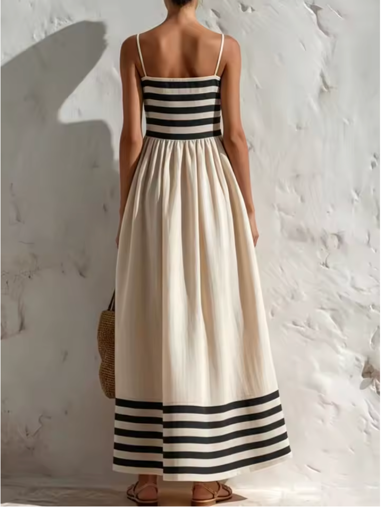 Céline | Vestido largo de punto texturizado con ribete de contraste
