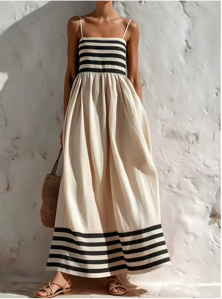 Céline | Vestido largo de punto texturizado con ribete de contraste