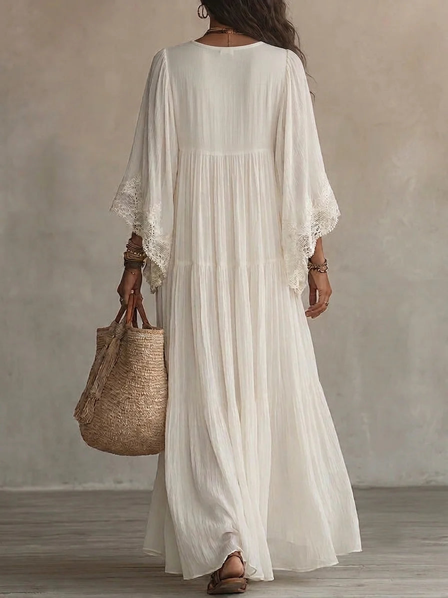 Lola | Vestido maxi boho de gasa con encaje