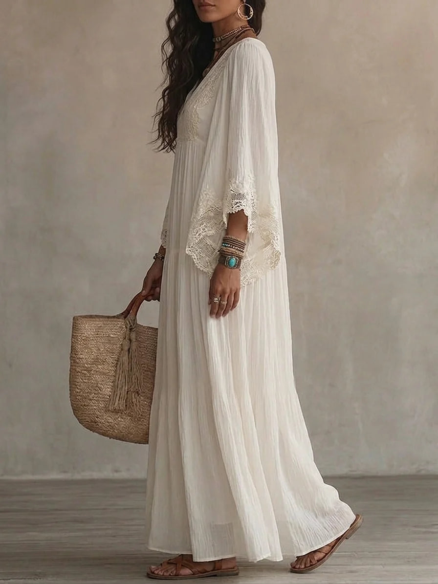 Lola | Vestido maxi boho de gasa con encaje