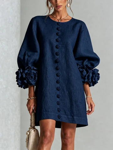 Bianca | Vestido mini de lino con flores en las mangas