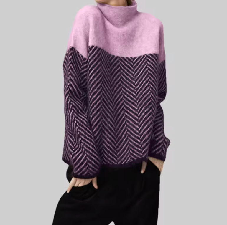 Carol | Jersey de cuello alto patchwork en punto espiga
