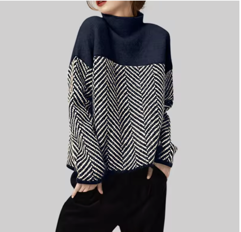Carol | Jersey de cuello alto patchwork en punto espiga