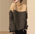 Carol | Jersey de cuello alto patchwork en punto espiga