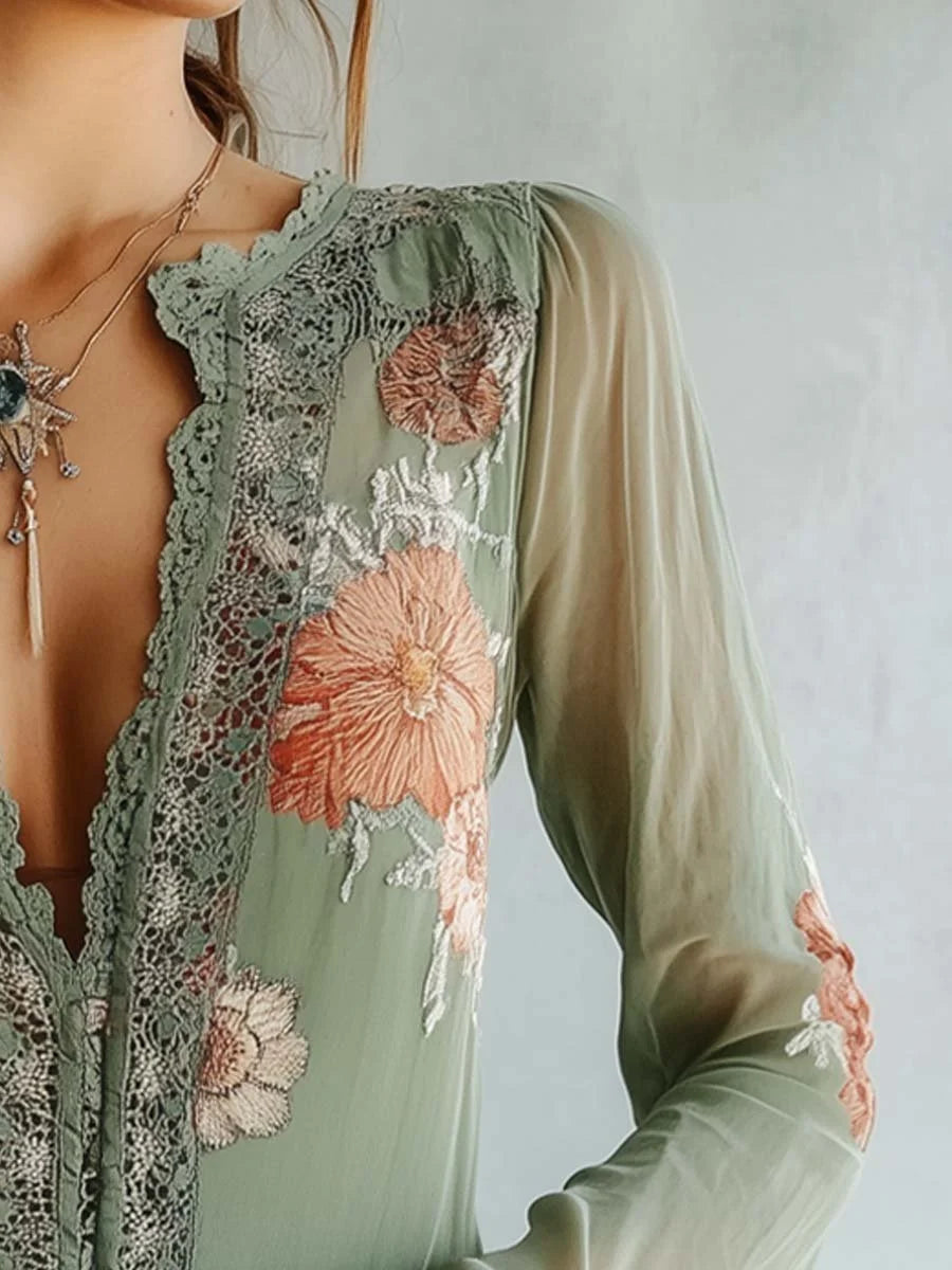 India| Blusa bordada boho verde